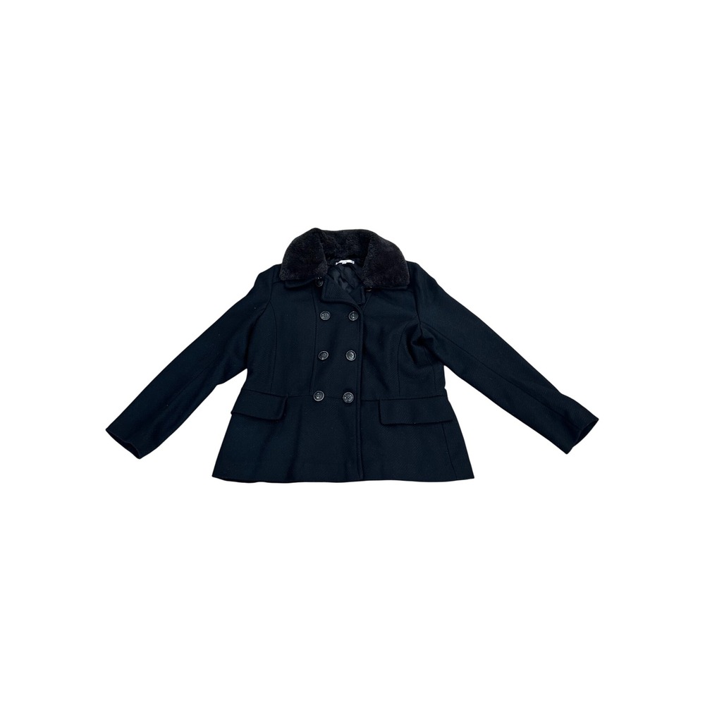 Gap Black Double Breasted Peacoat Faux Fur‎ Collar Women's XL